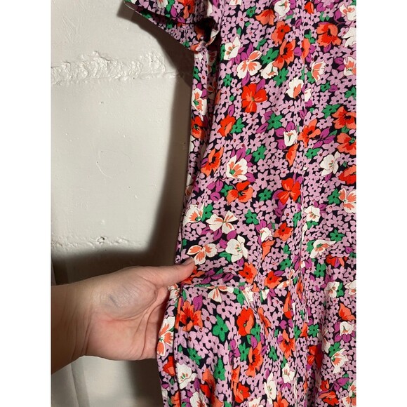 Ann Taylor Floral Dress Short Sleeve Drop Waist Flowy Romantic Oversized Size M - Picture 12 of 13